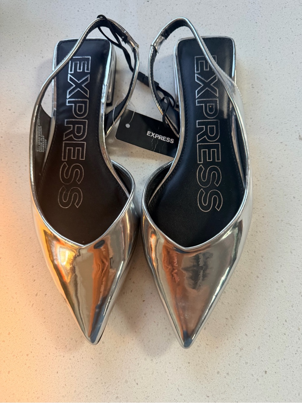 Express Silver Metallic Pointed-Toe Slingback Flats